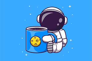 Cute Astronaut Holding Cup Coffee