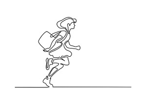 Girl Running To School With Bag