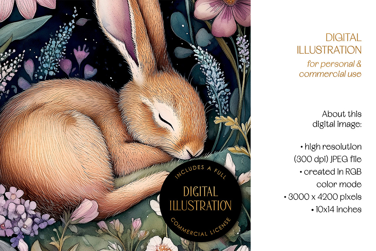 Cute Sleeping Hare Illustration, an Animal Illustration by The Dutch Lady Designs (Photo 4 of 4)