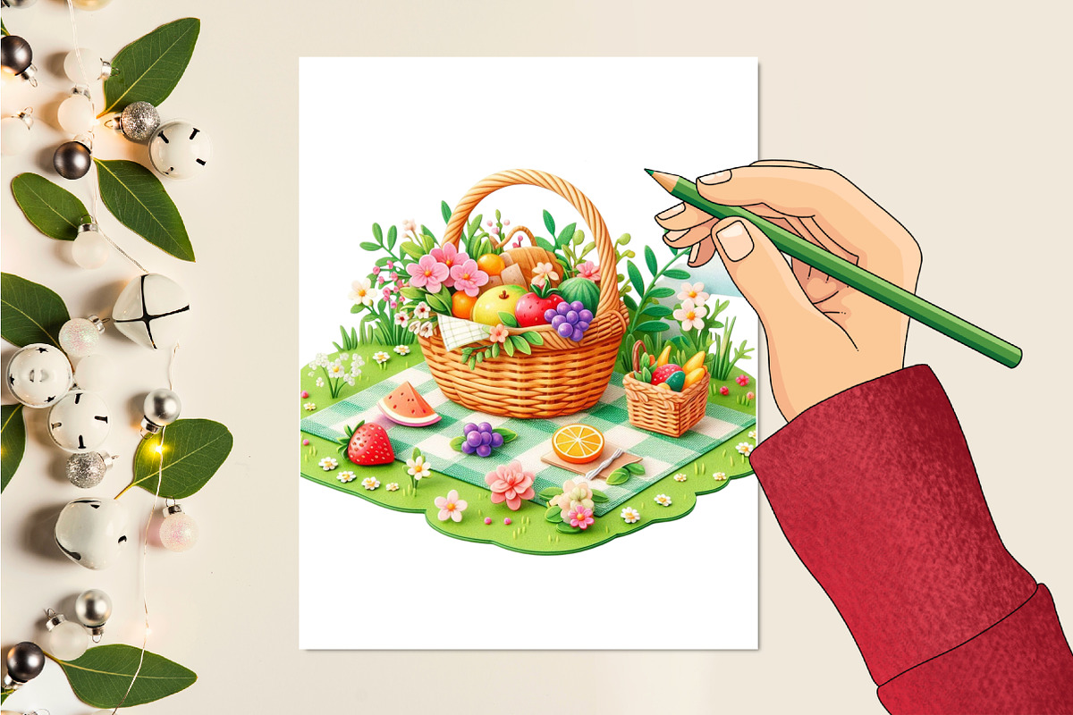 Watercolor Picnic Basket Sublimation, a Seasonal Illustration by Craft Nest (Photo 2 of 5)