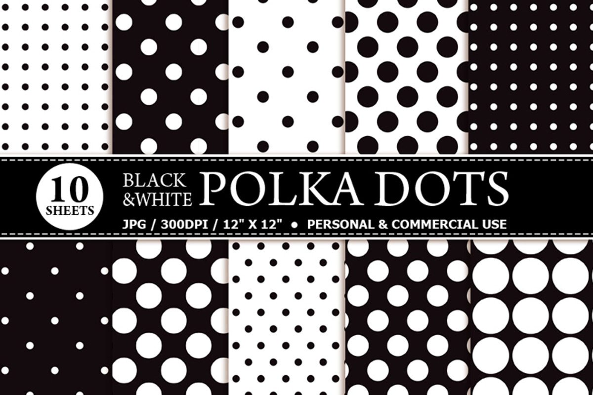 10 Black & White Polka Dot Papers