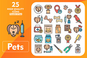 25 Pets Line Filled Icons, an Icon by Pexelpy