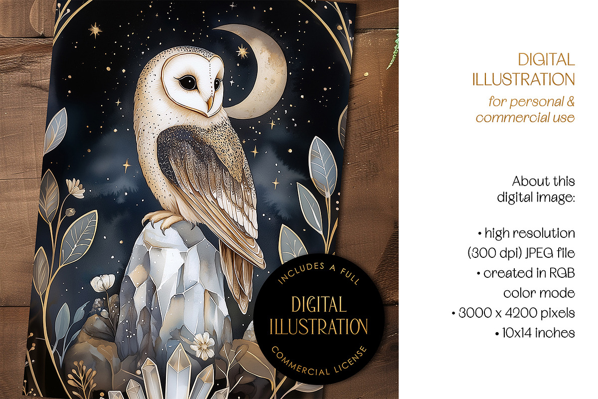 Barn Owl & Rock Crystal Illustration, an Animal Illustration by The Dutch Lady Designs (Photo 2 of 4)
