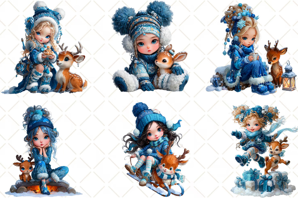 Winter Girl And Reindeer Clipart, an Illustration by Black Bird Studio (Photo 5 of 6)
