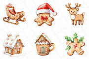 Watercolor Cute Christmas Gingerbrea, an Illustration by DreamPrint404 (Thumbnail 3 of 7)