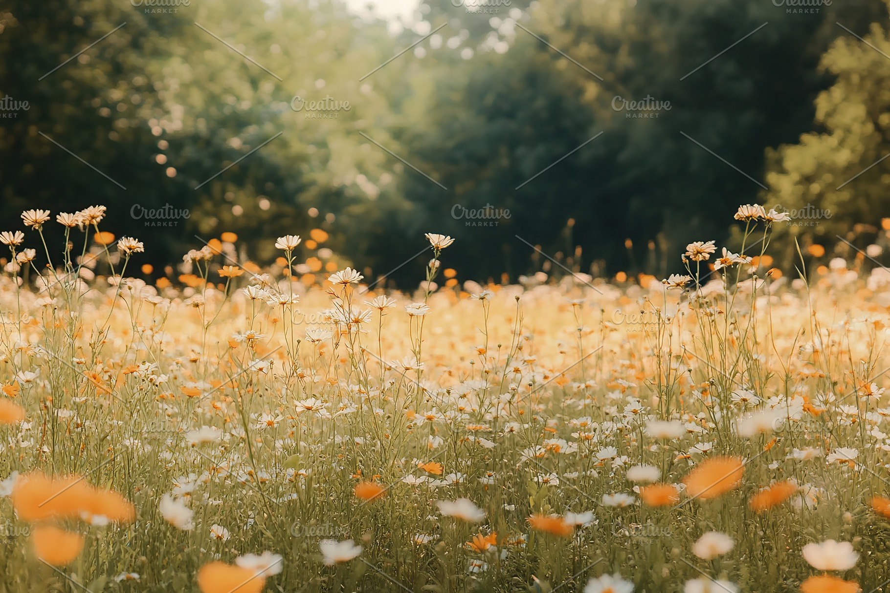 Vibrant wildflower field in sunny woodland during early summer afternoon, a Nature Photo by AlyaAnd