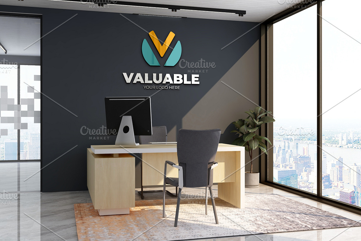 PSD Office Scene Modern Wall Mockup, a Product Mockup by Ayy (Photo 9 of 17)