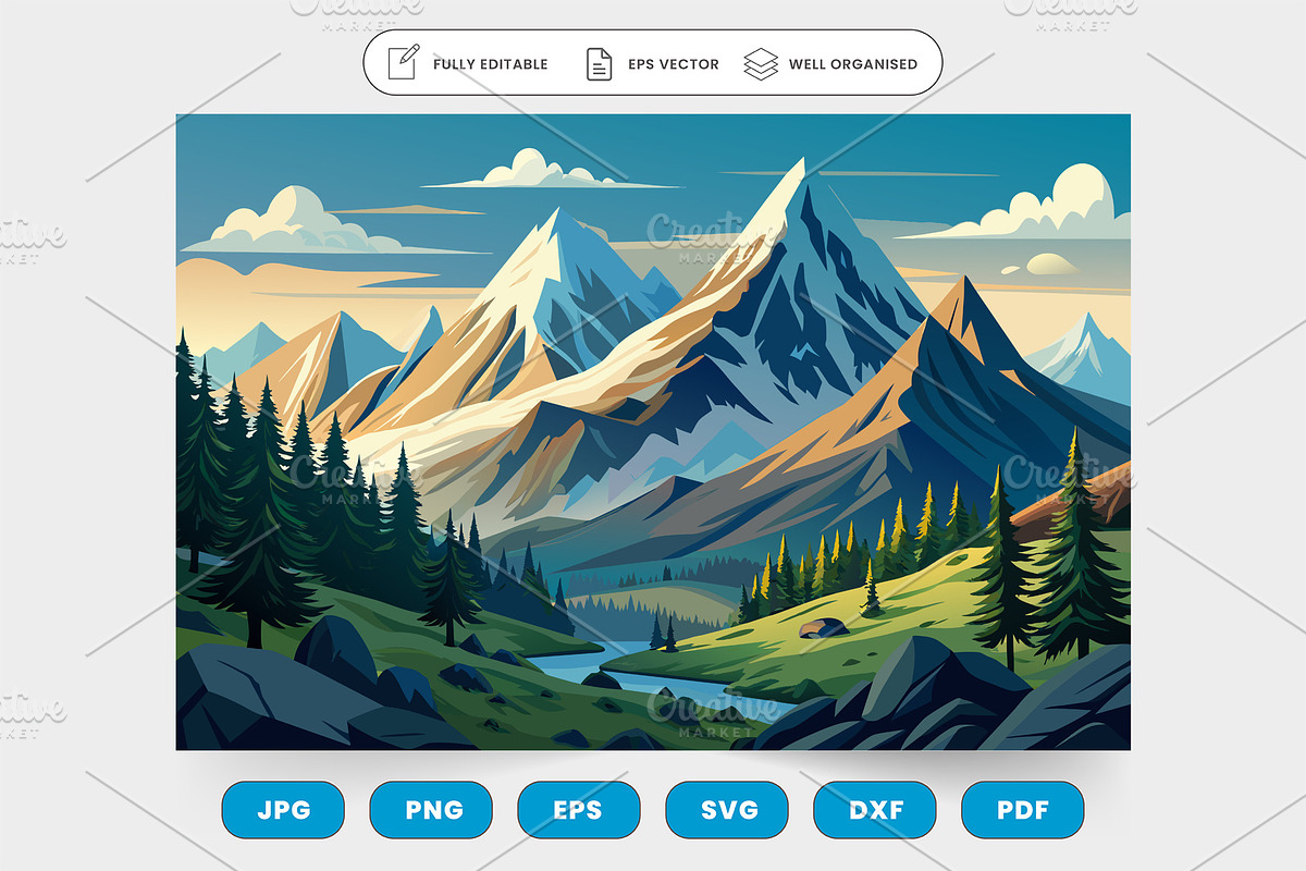 A majestic snow-capped mountain rang, a Graphic by SaroStock