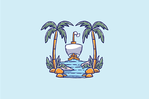 Tropical Island with Sailboat, an Object Illustration by nomlimo.com