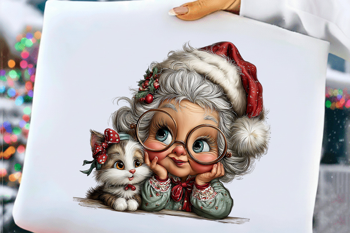 Christmas Grandma and Cat PNG, an Illustration by Craft Nest (Photo 3 of 9)