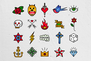 Vintage Old School Tattoo Icons Pack