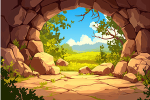 Cartoon fairytale exit from a cave, an Illustration by LadadikArt