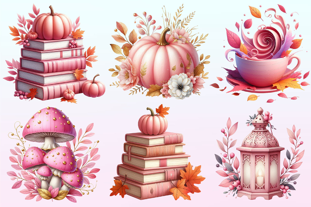 Watercolor Pink Autumn Fall Clipart, a Graphic by CitraGraphics (Photo 3 of 4)