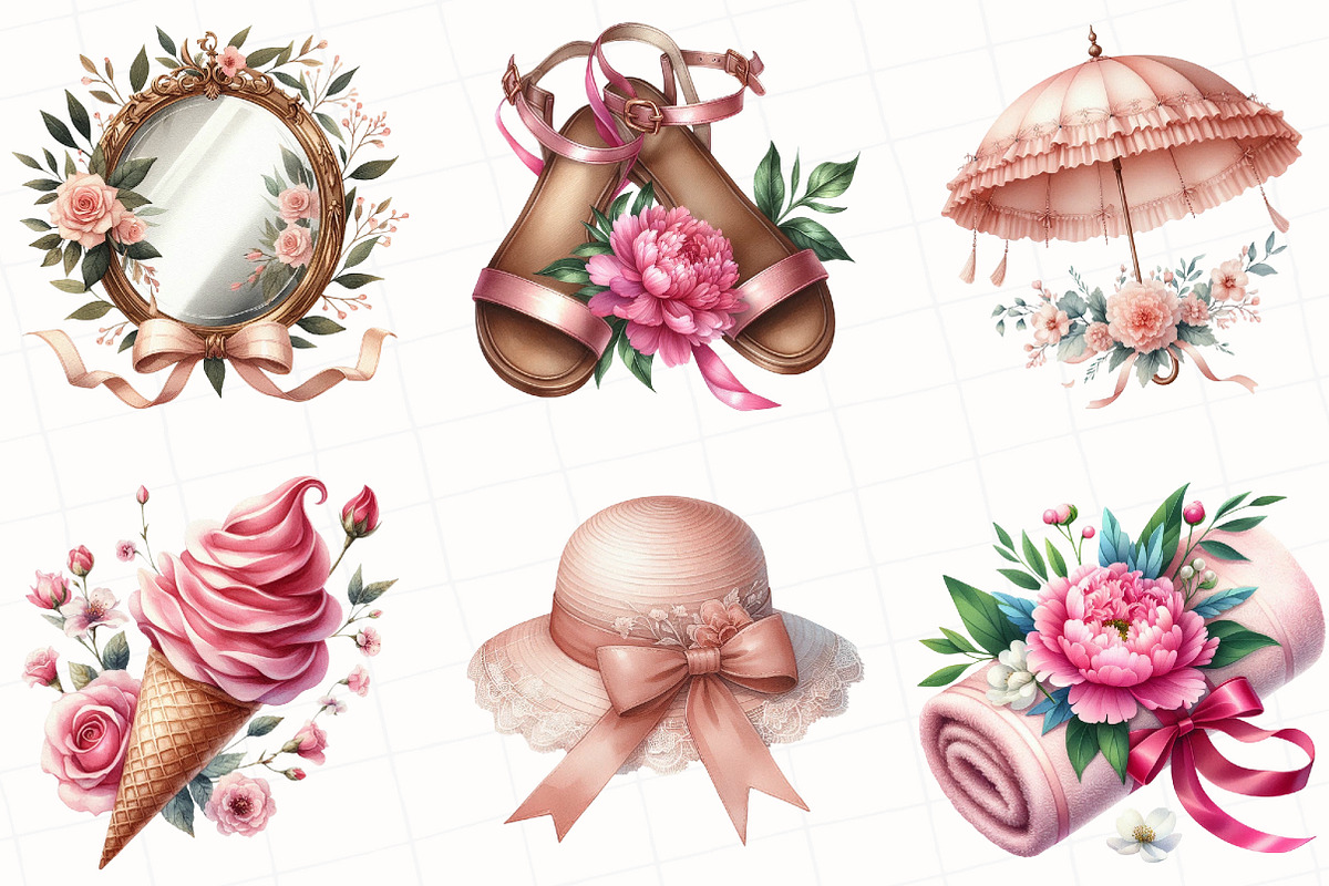 Watercolor Romantic Summer Clipart, an Illustration by OK Design (Photo 3 of 5)