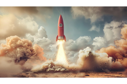 Red Rocket Launching Into Sky, a Technology Photo by Goinyk