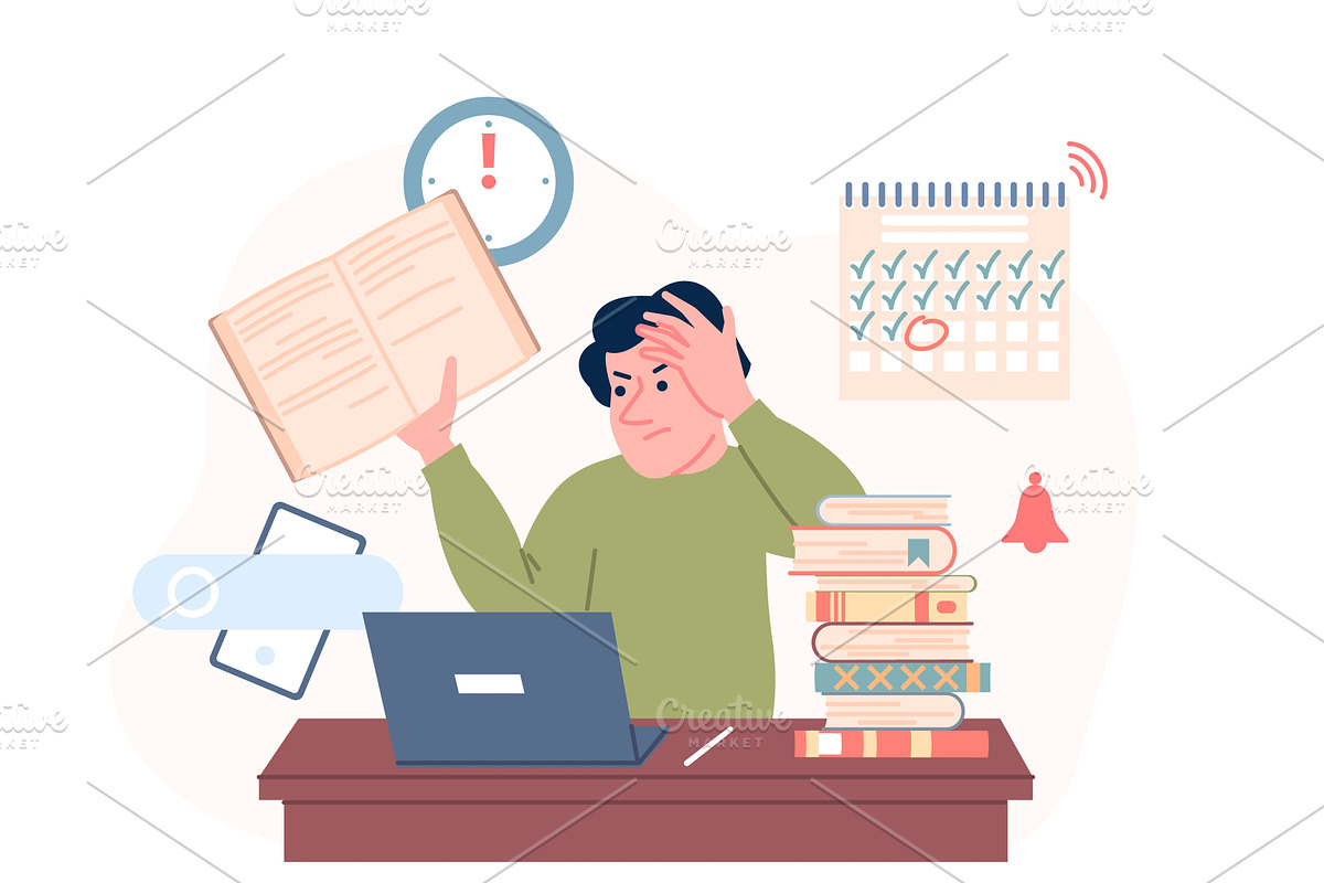 Student scared exam. Male character, an Object Illustration by LadadikArt