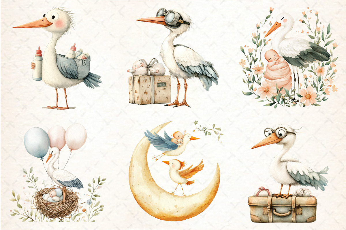 Stork Baby Delivery Clipart, an Illustration by DreamCafeArt (Photo 4 of 7)