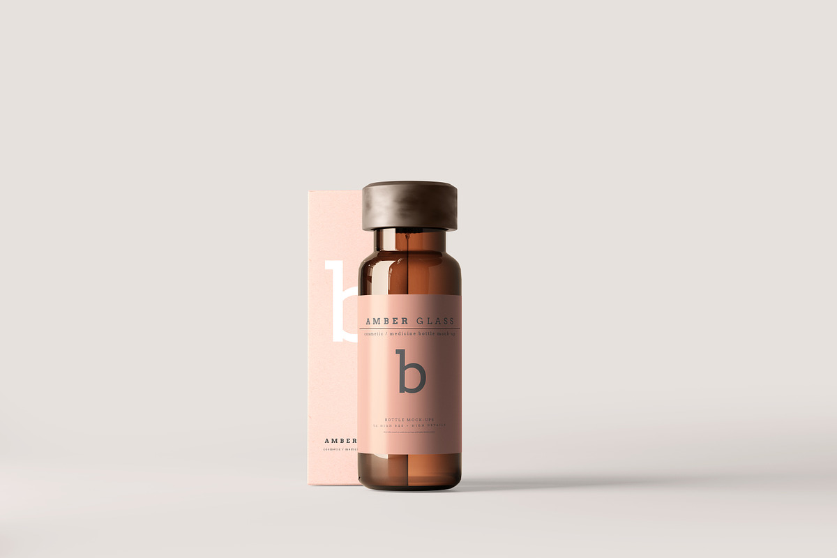 Amber Glass Vial Bottle Mockups, a Cups & Container Mockup by pmvch (Photo 4 of 20)