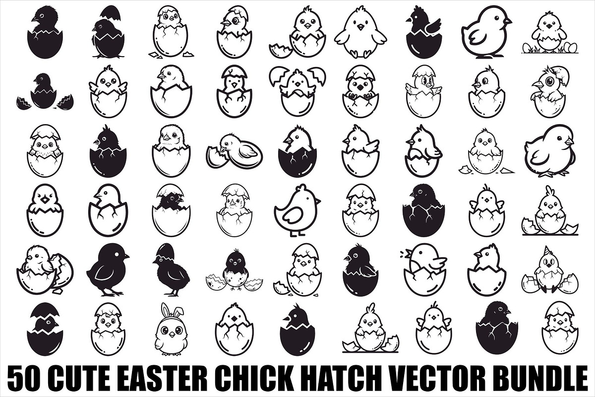 Cute Easter Chick Hatch Vector Bundl, an Illustration by jahid234 (Photo 1 of 51)