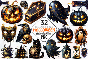 Creepy Black and Gold Halloween Clip, a Seasonal Illustration by RobertsArt