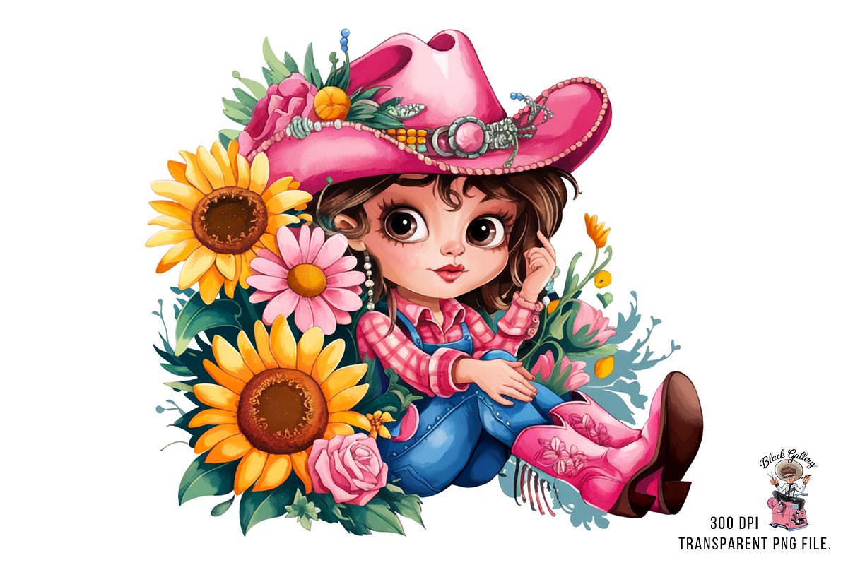 Cowgirl with Sunflowers PNG Clipart, a Graphic by Clipart Bloom (Photo 6 of 13)