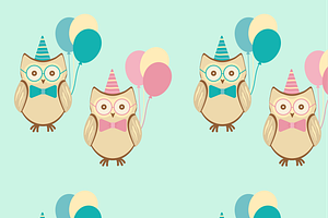 Seamless Pattern of Owls with Balloo, an Animal Illustration by JYa_Design