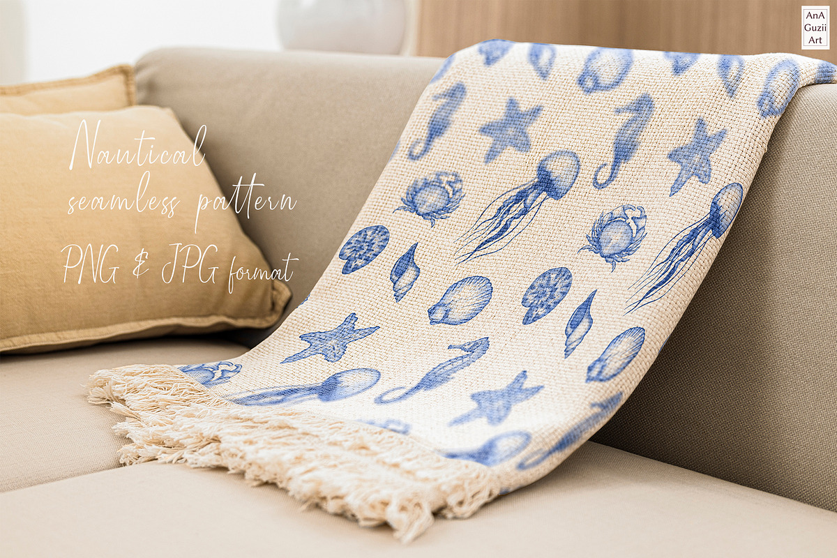 Nautical Toile de Jouy Seamless Patt, a Pattern Graphic by AnaGuziiArt (Photo 8 of 9)