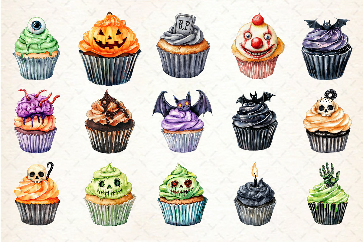 Halloween Scary Cupcake Clipart, an Illustration by Rose Art (Photo 2 of 4)