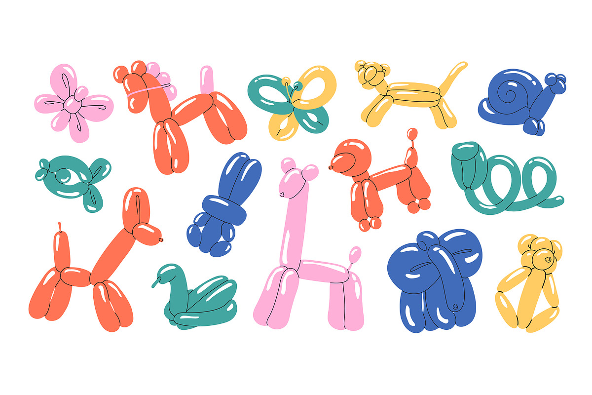 Animals balloons set + backgrounds, an Animal Illustration by PaperTrident (Photo 3 of 8)
