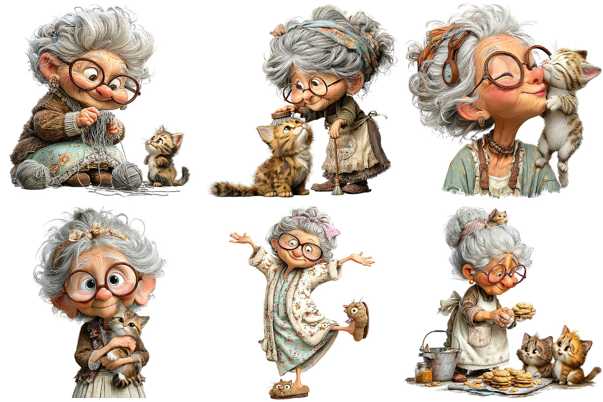 Whimsical Grandma with Kittens PNG, an Illustration by Craft Nest (Photo 9 of 9)