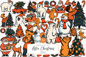 Retro Christmas Clipart, a Graphic by Markicha Art