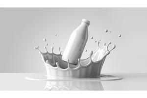 White milk bottle splashing into a, an Illustration by tilialucida