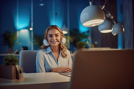 Friendly Call center worker, business woman. Generative AI, a Person Photo by designvectx