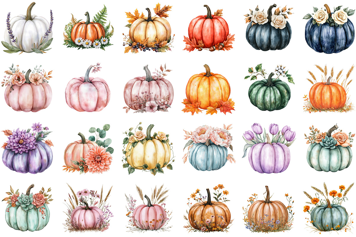 Watercolor Floral Pumpkin Clipart Se, an Illustration by Sublimation Artist (Photo 2 of 6)