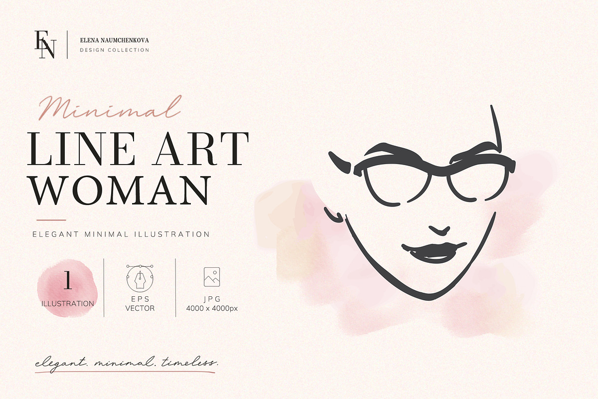 Stylish Woman Face Glasses Line Art, a Person Illustration by Elena Naumchenkova (Photo 1 of 3)