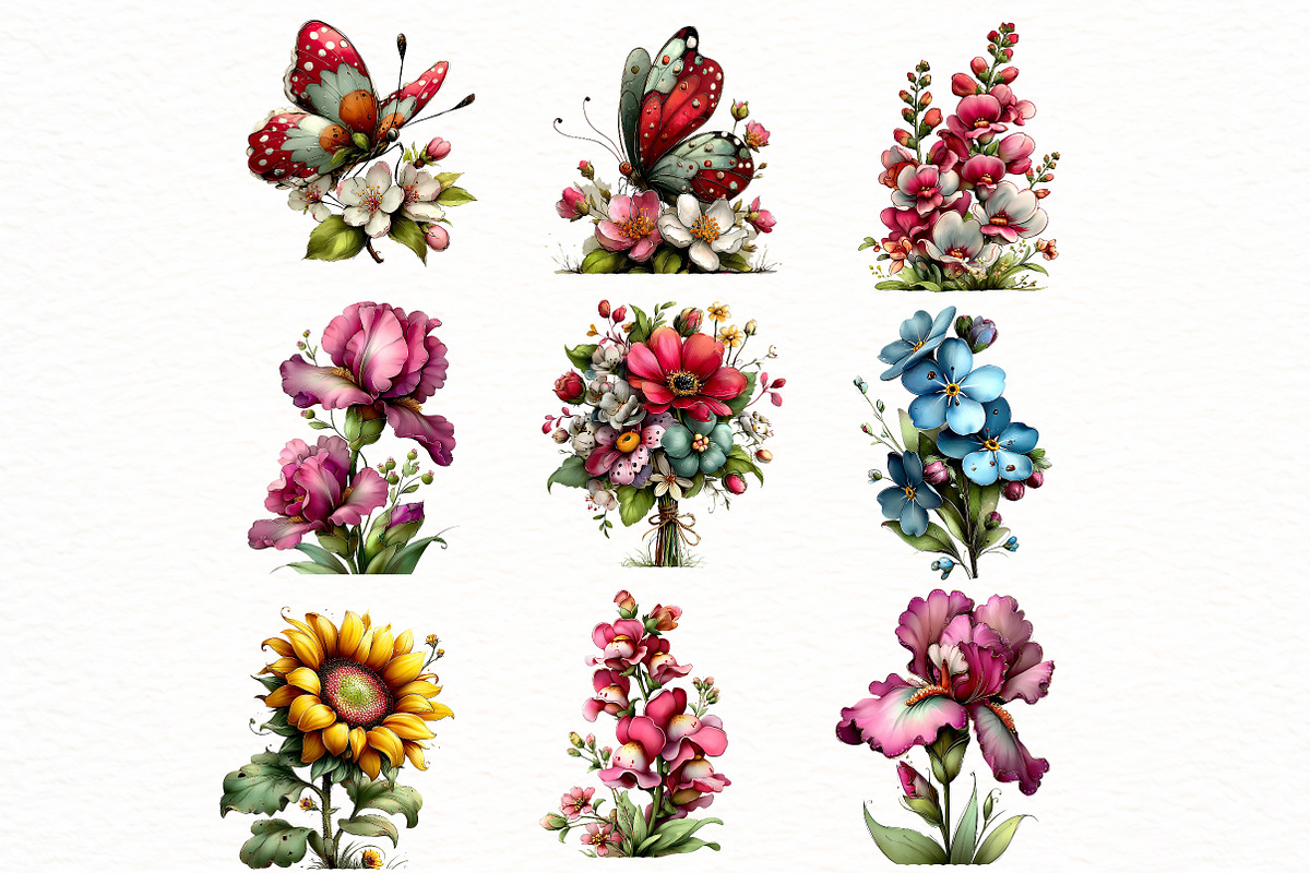 Whimsical Spring flowers clipart, an Illustration by Designworld (Photo 5 of 8)