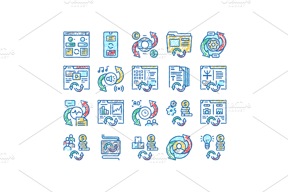 Converter Application set Icons hand, an Object Illustration by pikepicture
