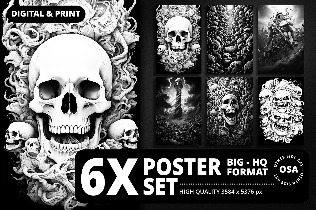 Monochromatic Evil Poster Set, a Background Graphic by Other Side Art (Photo 1 of 5)