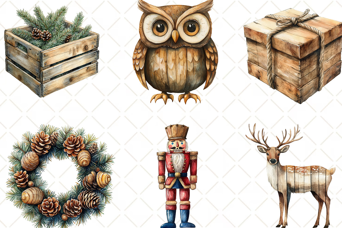 Rustic Wooden Christmas Clipart, an Illustration by Black Bird Studio (Photo 2 of 6)