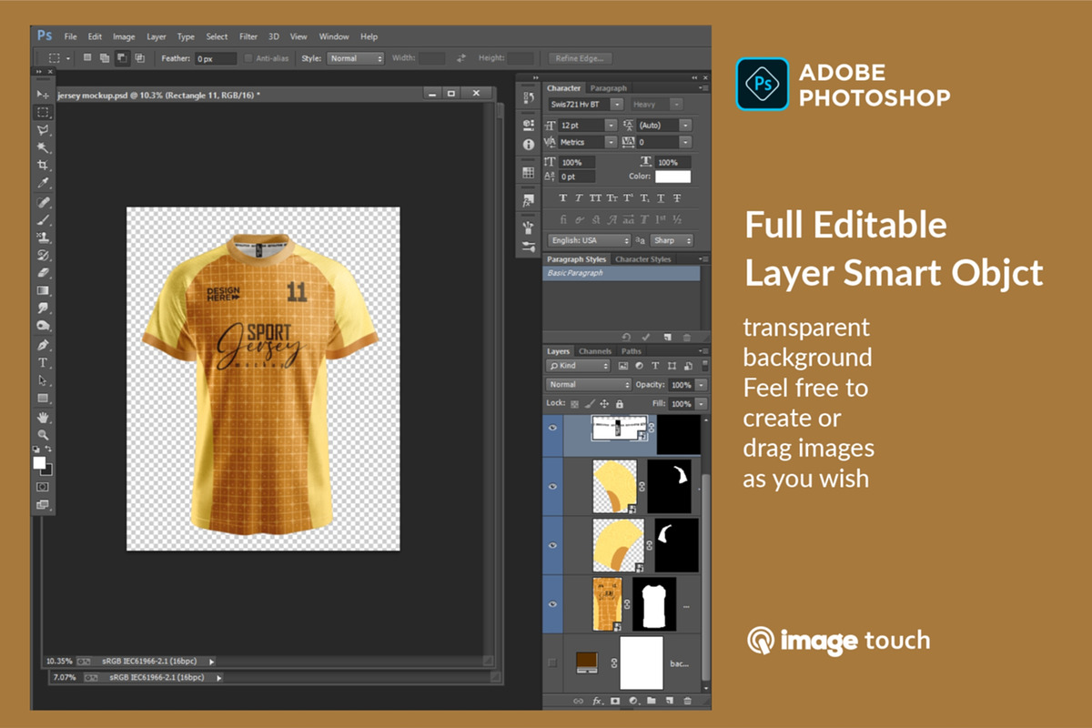 Men's Jersey Raglan, a Shirt Mockup by image touch (Photo 2 of 5)