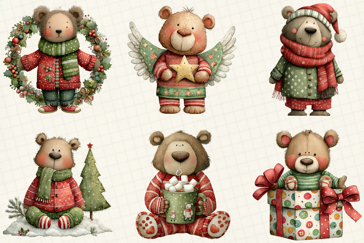 Christmas Teddy Bear Clipart, an Illustration by DreamCafeArt (Photo 2 of 7)