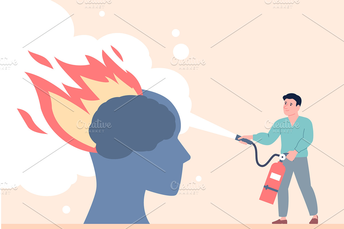 Burning brain concept. Overworking, a Healthcare Illustration by LadadikArt