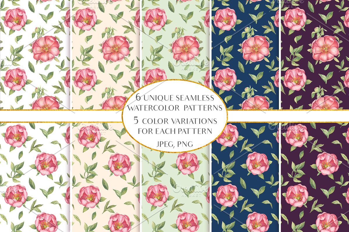 Peonies Seamless Patterns, a Pattern Graphic by Irina Diasli (Photo 3 of 8)