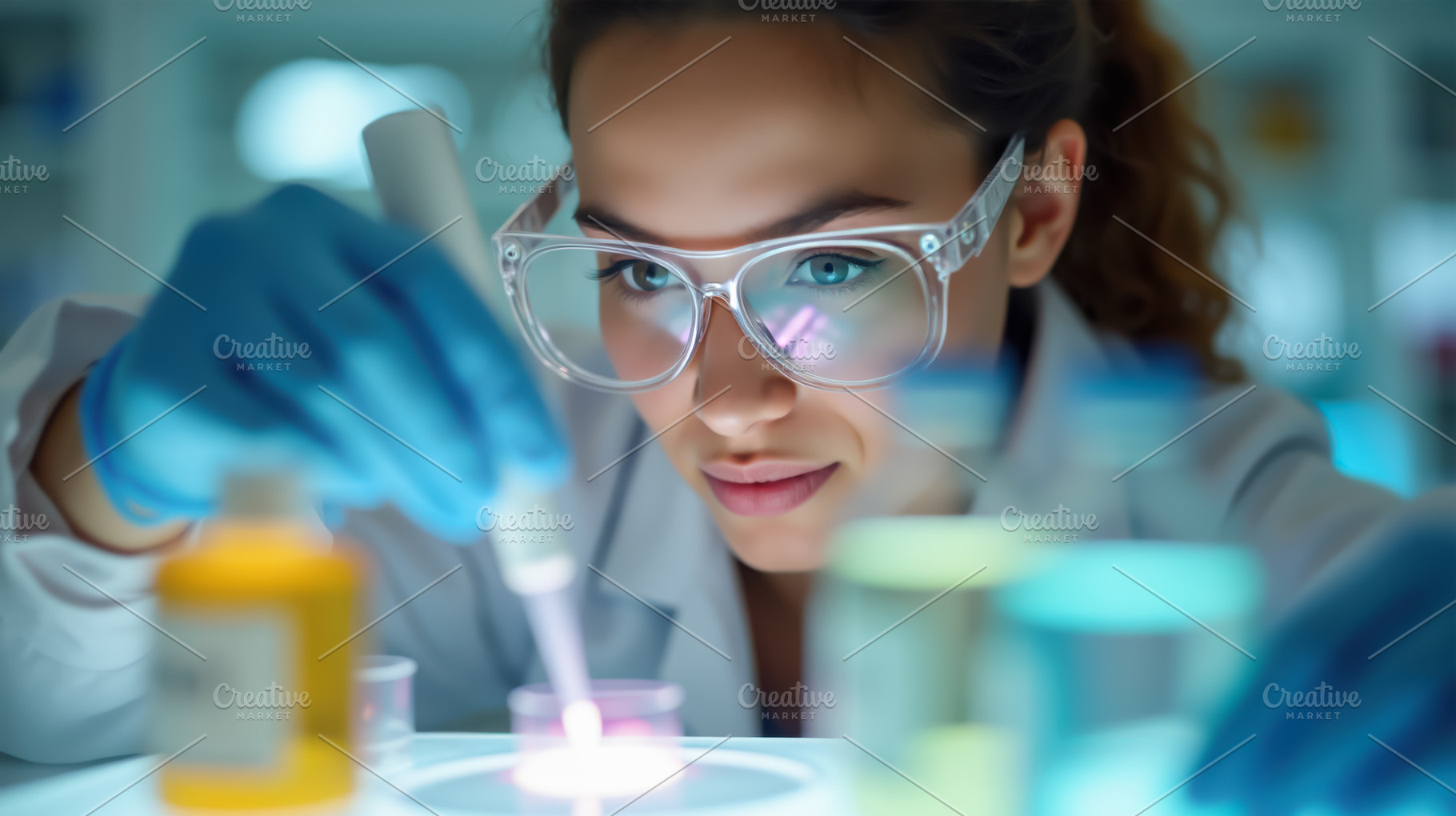 Scientist manipulating samples with, a Health & Medical Photo by angellodeco