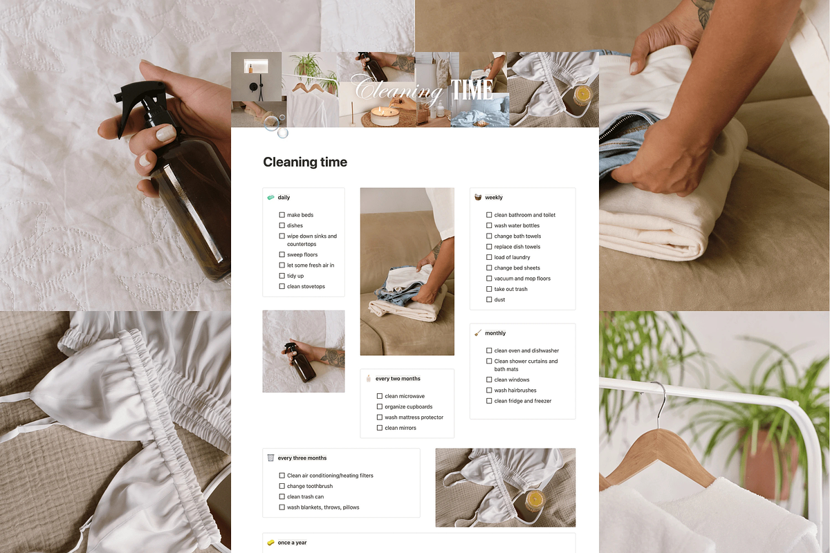 Cleaning time - Notion template, an App Template by Iasan Design (Photo 1 of 6)