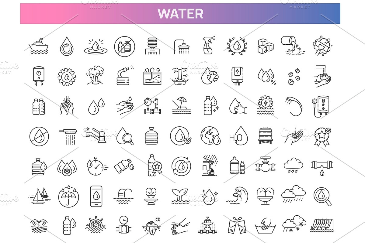 Water line icons set, an Object Illustration by Tettygreen (Photo 1 of 3)