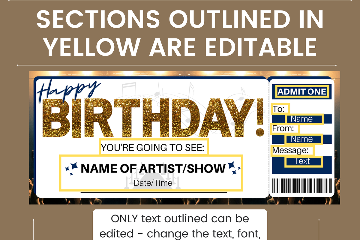 Birthday Concert Ticket Template, a Card Template by The Printed Smile (Photo 3 of 3)