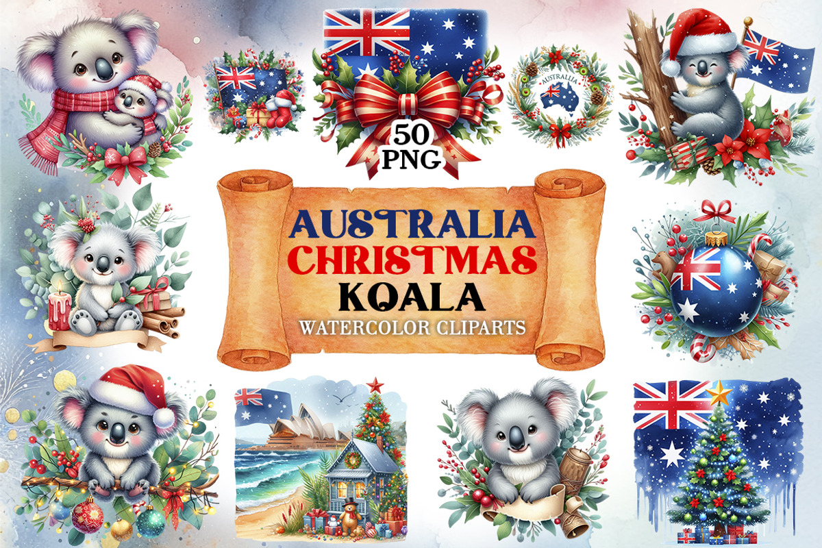Australia Christmas Koala cliparts, a Seasonal Illustration by FITALARTSNEDIGI (Photo 1 of 10)