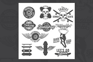 Set of skateboarding badges