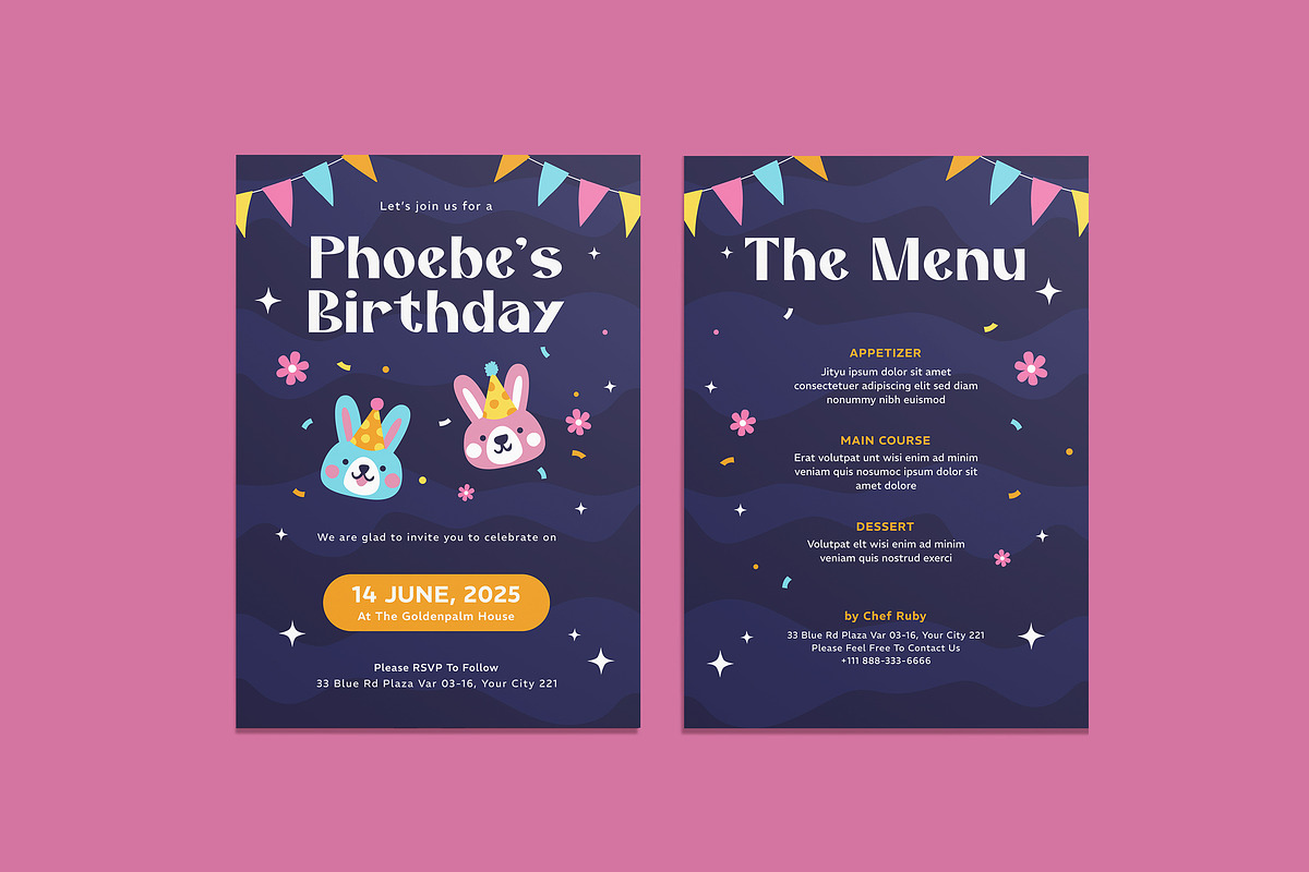 Cute Bunnies Birthday Invitation, an Invitation Template by iDoodle Studio (Photo 1 of 4)